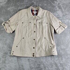 Coldwater Creek Jacket Womens 10 Beige Linen Blend Snap Button Pockets Safari‎